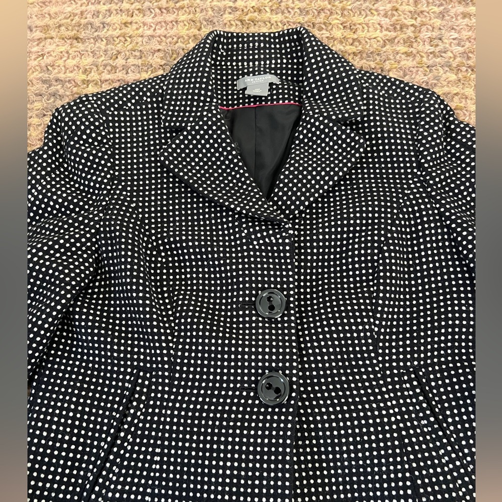 Ann Taylor Petite Blazer Women Polka Dot Size 10P Black/White Polyester Preowned - Picture 2 of 13